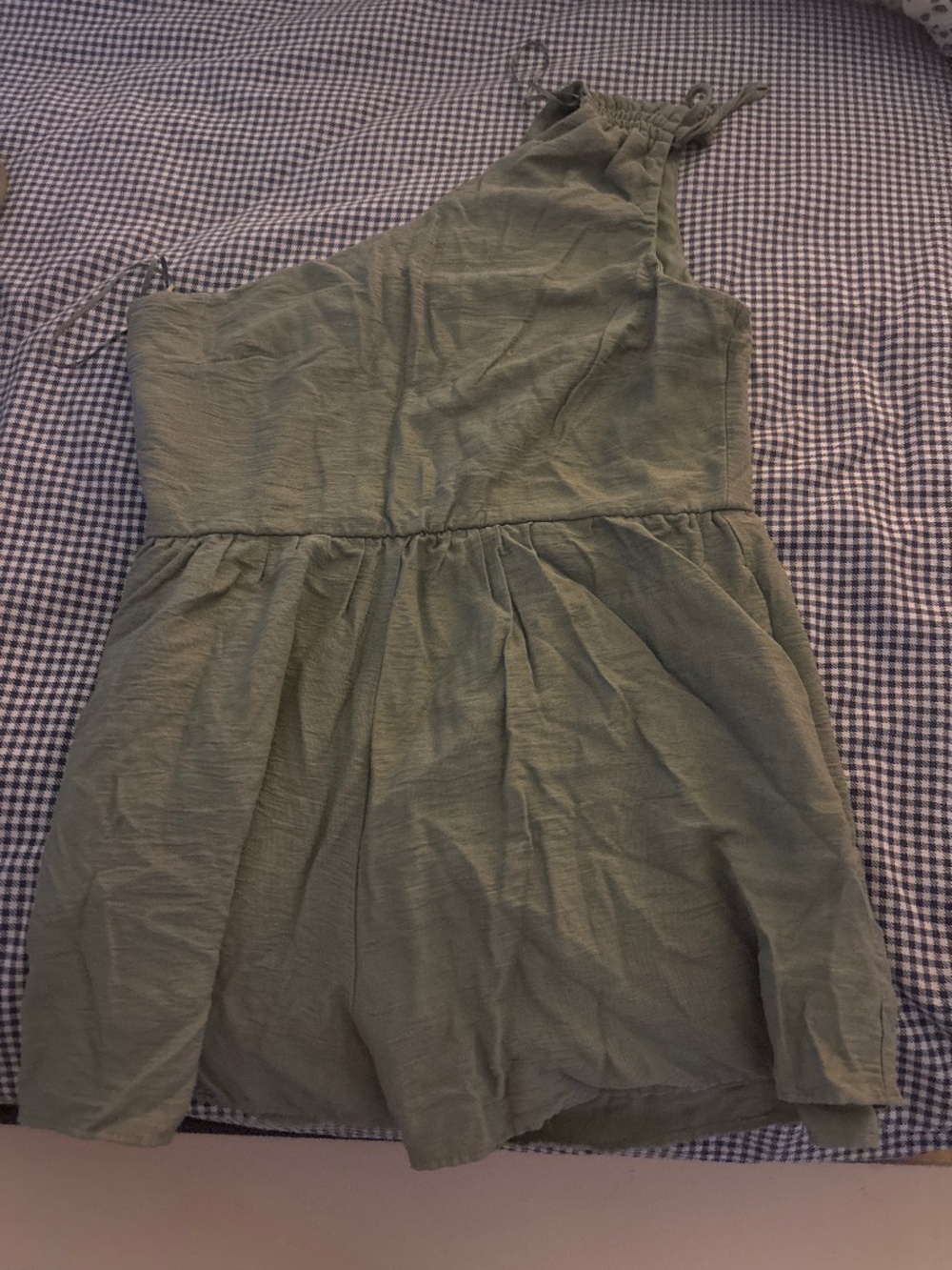 One Shoulder Green Romper